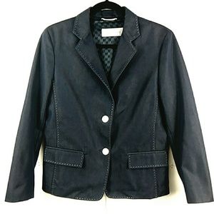 MaxMara Navy Blazer Exposed Stitching Jacket 10 Iridescent Fabric Dark Acadamia